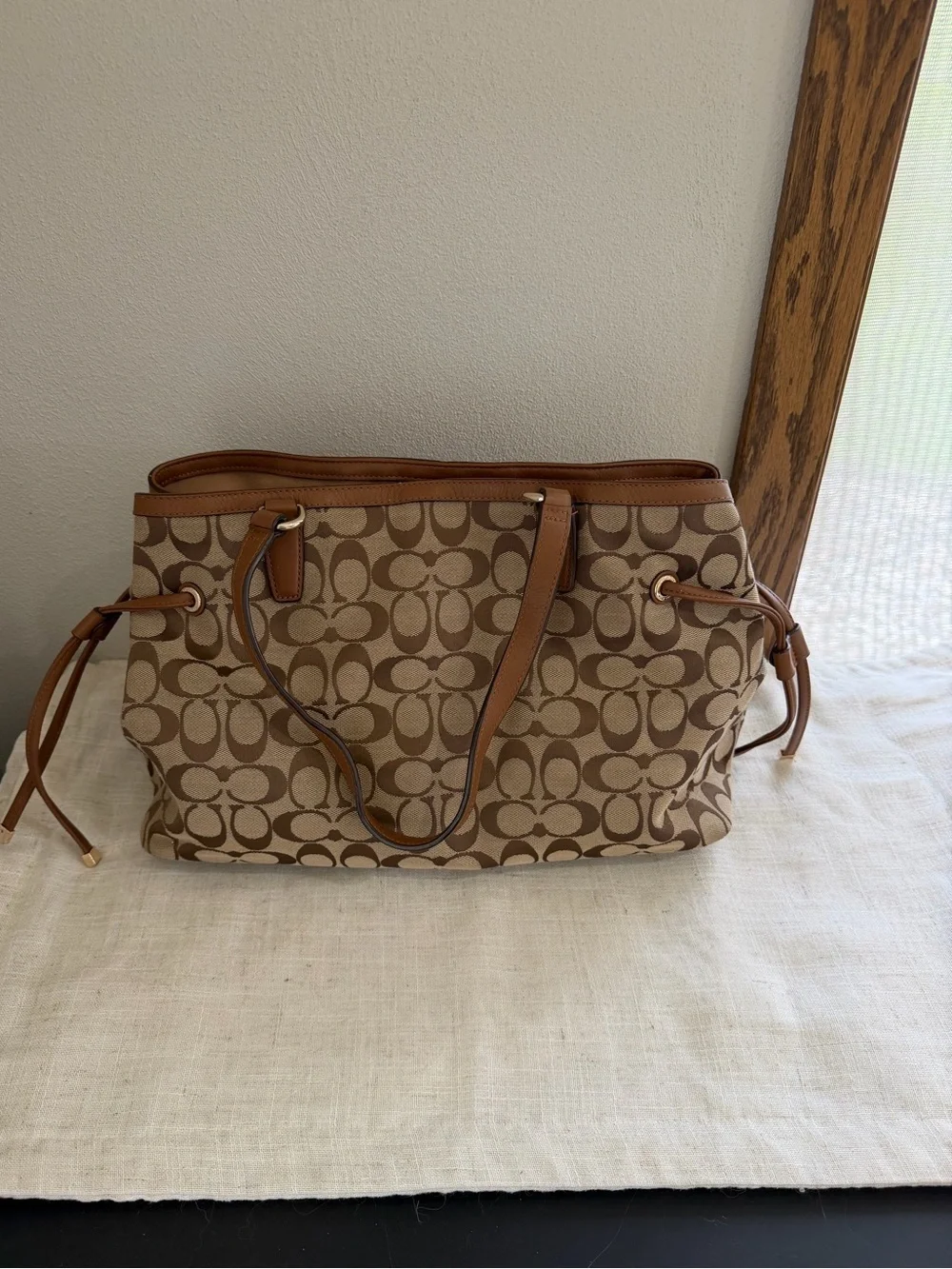 Coach Brown Signature Carryall Drawstring Pink Snakeskin Stripe Bag